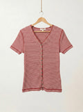 Red & White Striped Button Up T-Shirt