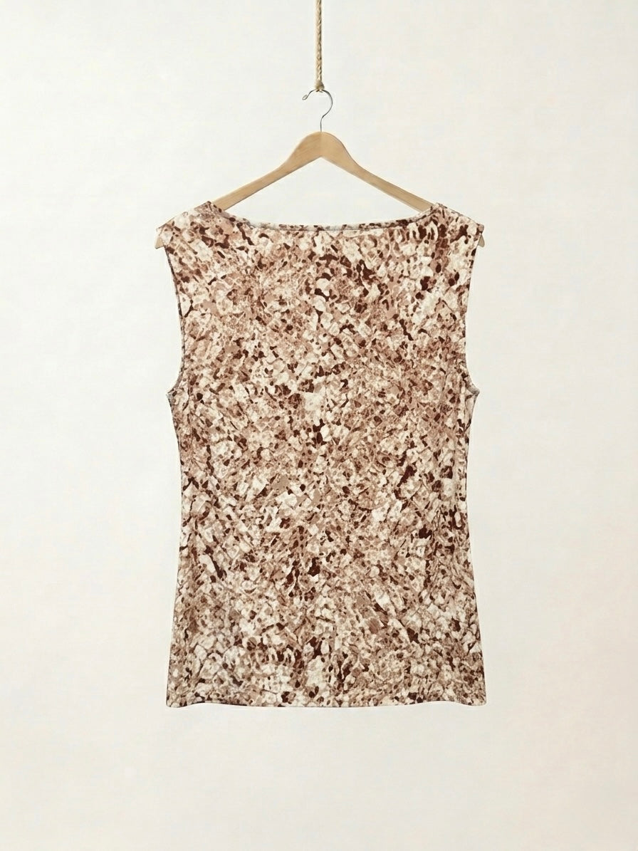 Brown Print Cowl Neck Tank