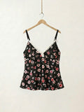 Black & Floral Lace Tank