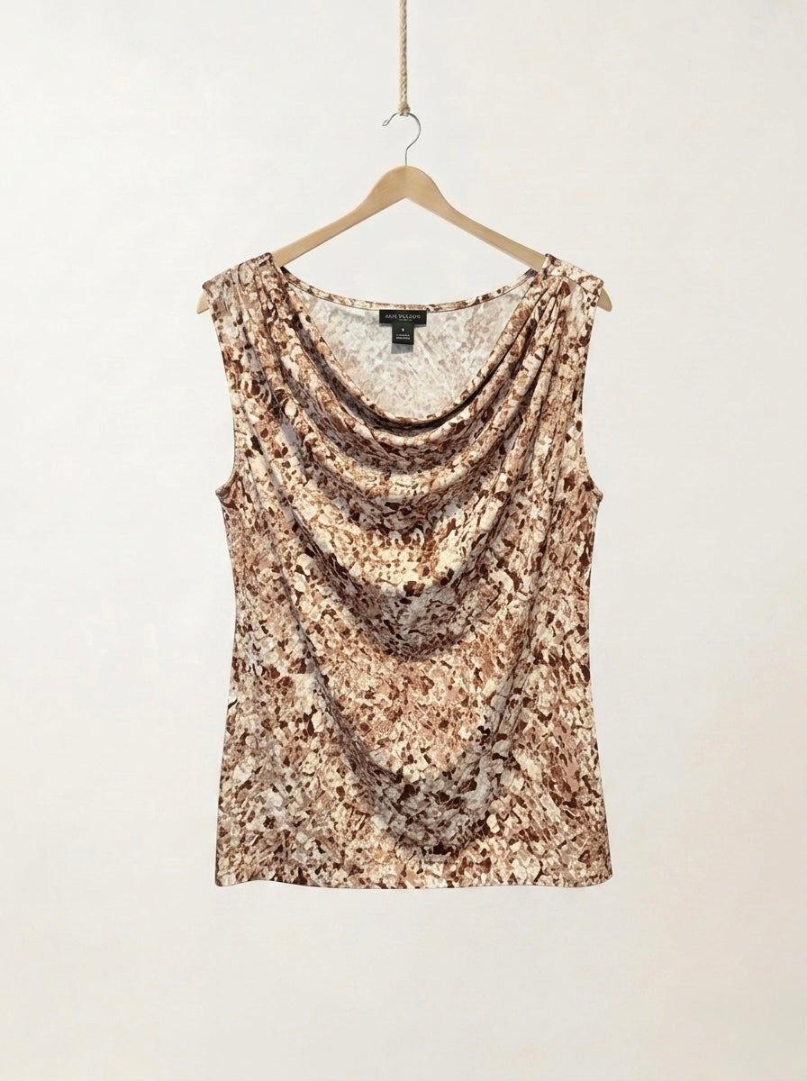 Brown Print Cowl Neck Tank