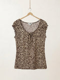 Brown Print Front Tie Babydoll Top