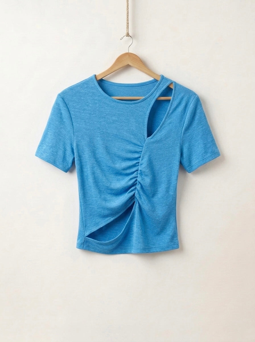 Blue Cut Out Scrunch Shirt