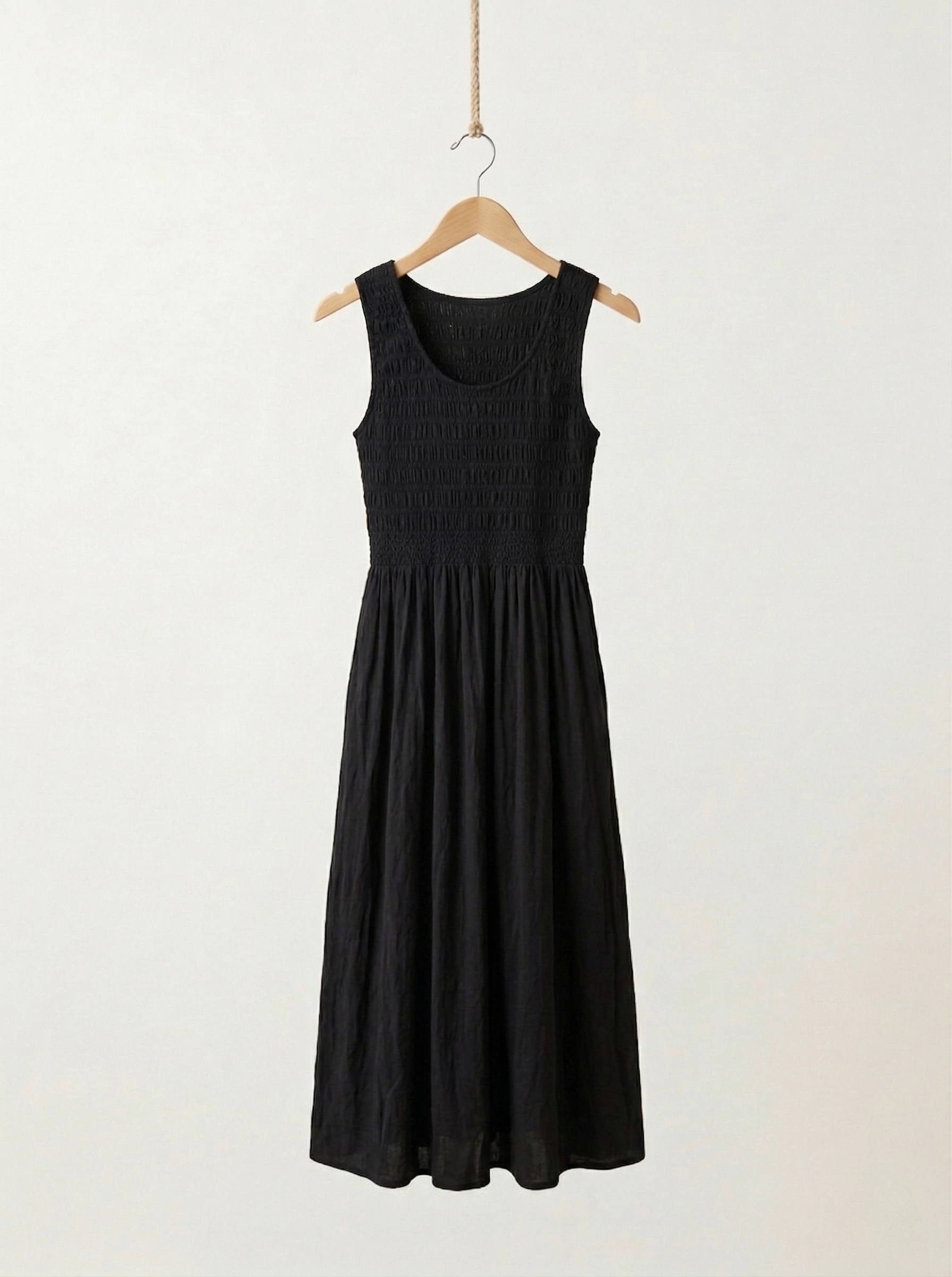Sleeveless Black Smock Maxi Dress