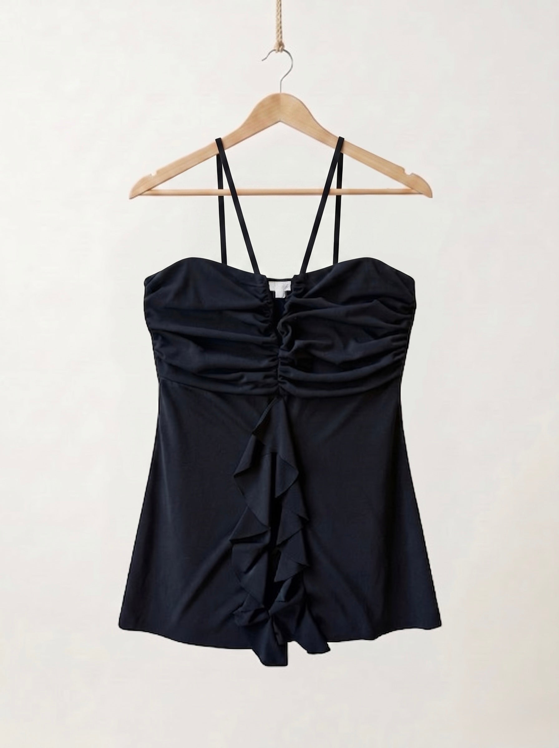 Black Y2K Strappy & Ruffled Top