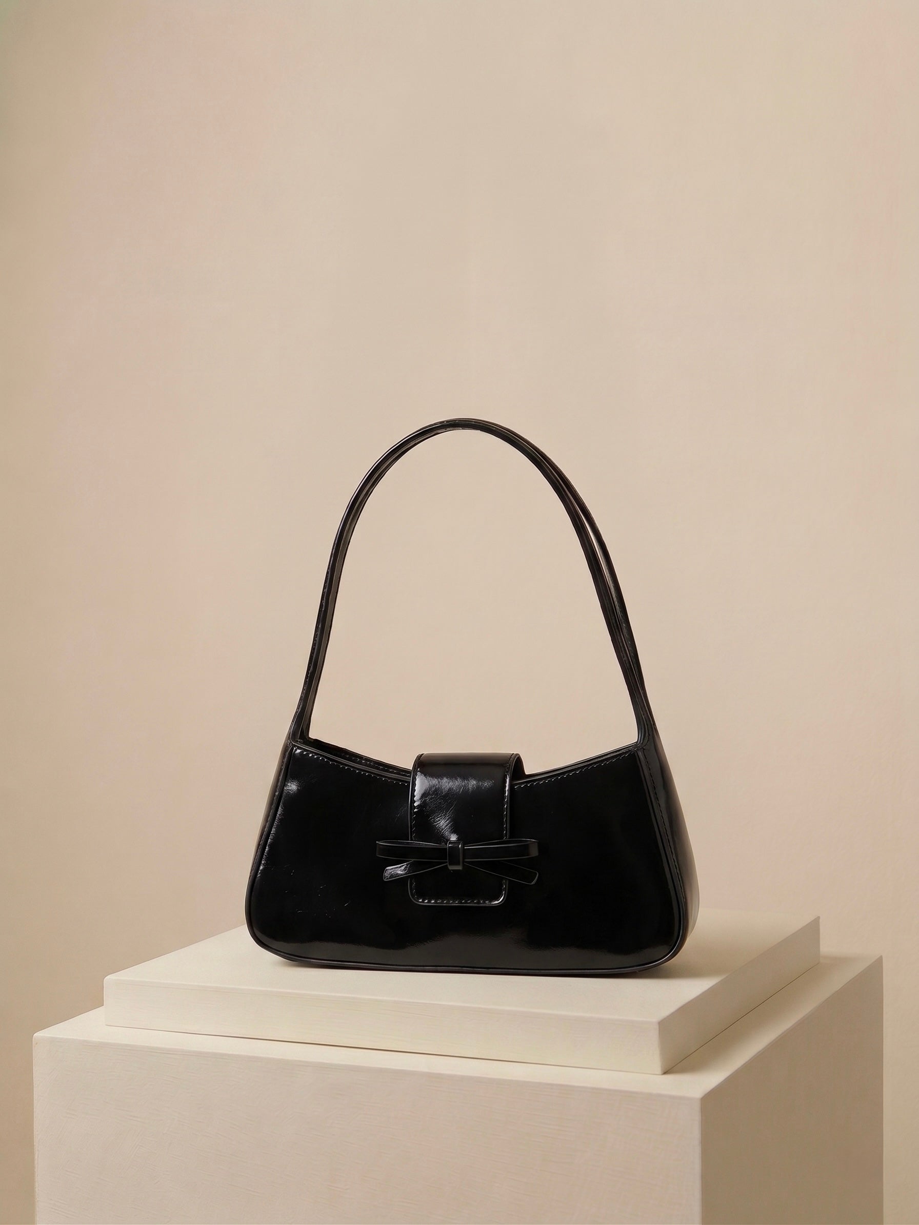 Black Classic Shoulder Bag with Bow Detail