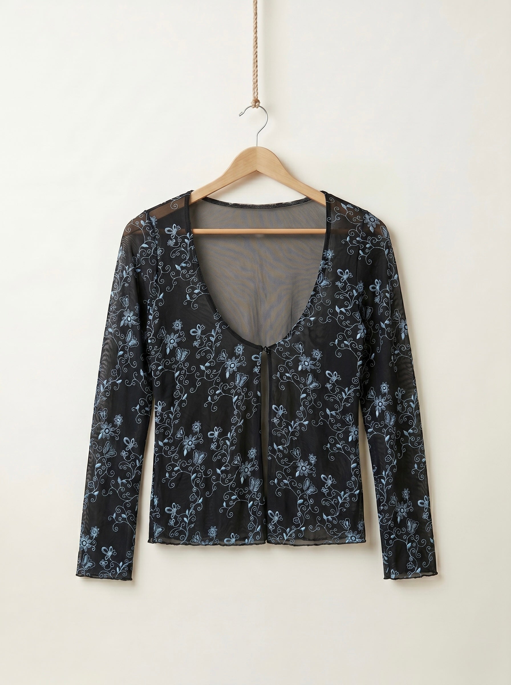 Sheer Black & Blue Floral Shirt