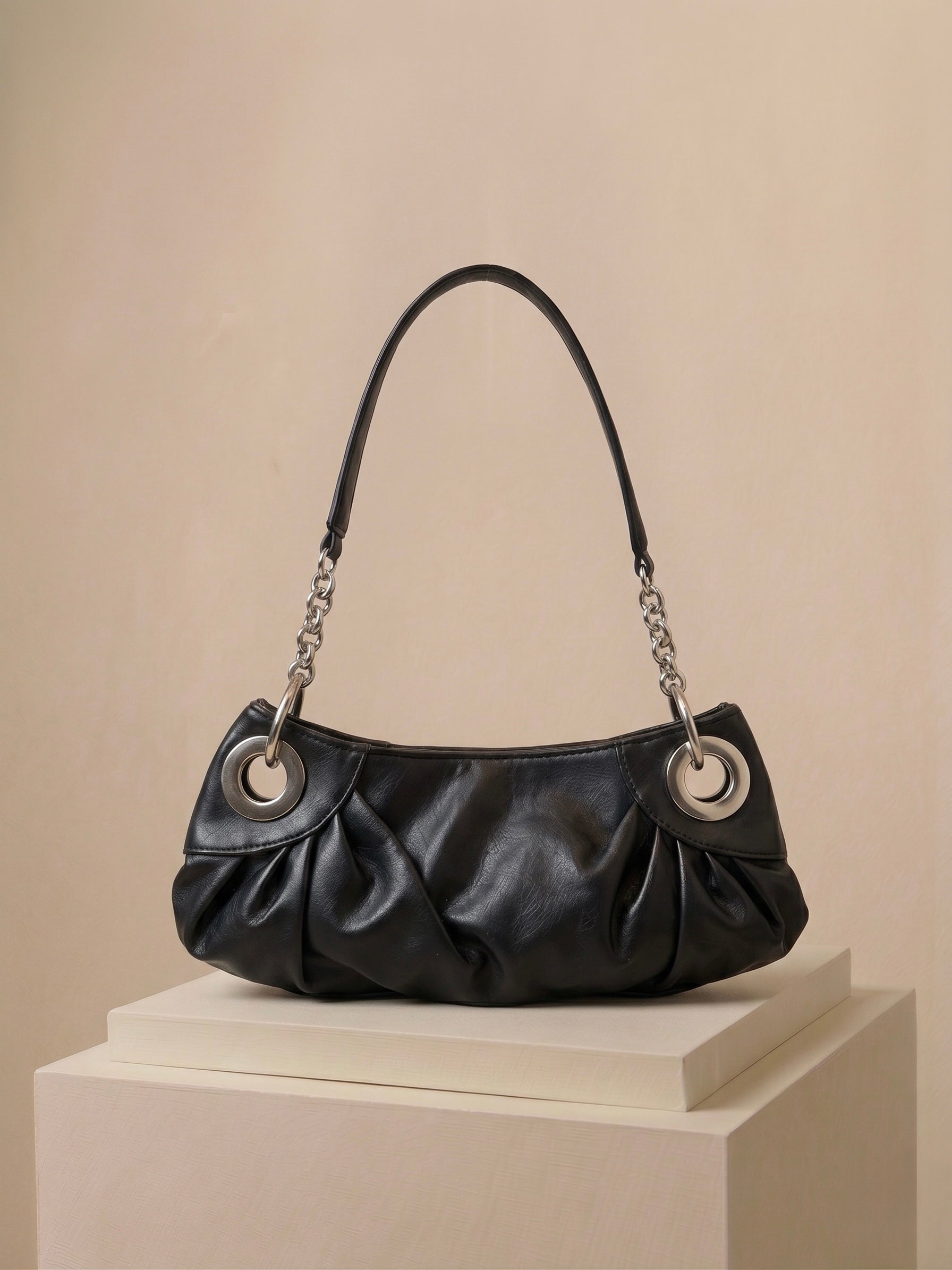 Black Mini Shoulder Bag with Silver Hardware