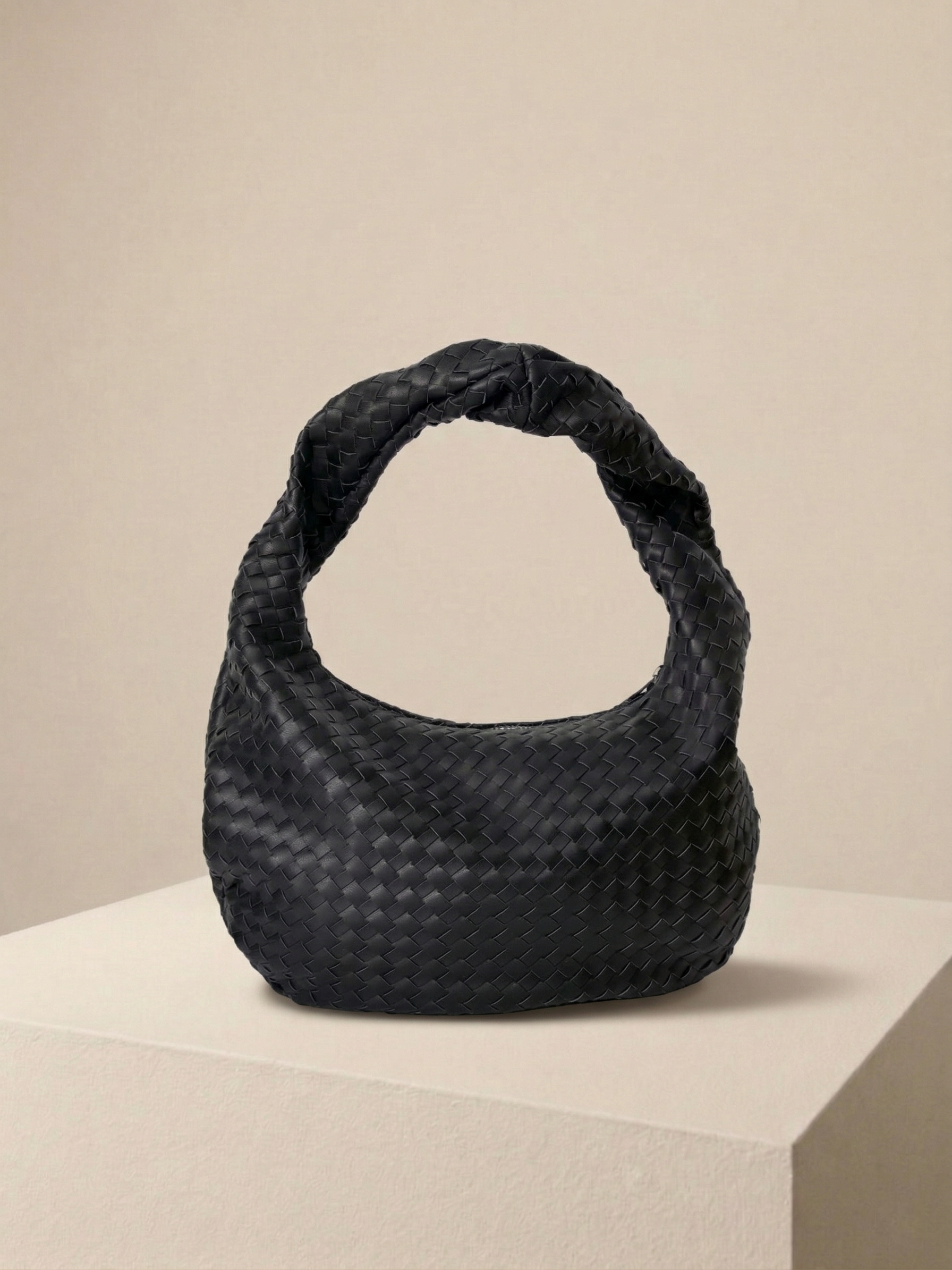 Woven Faux Leather Hobo Bag