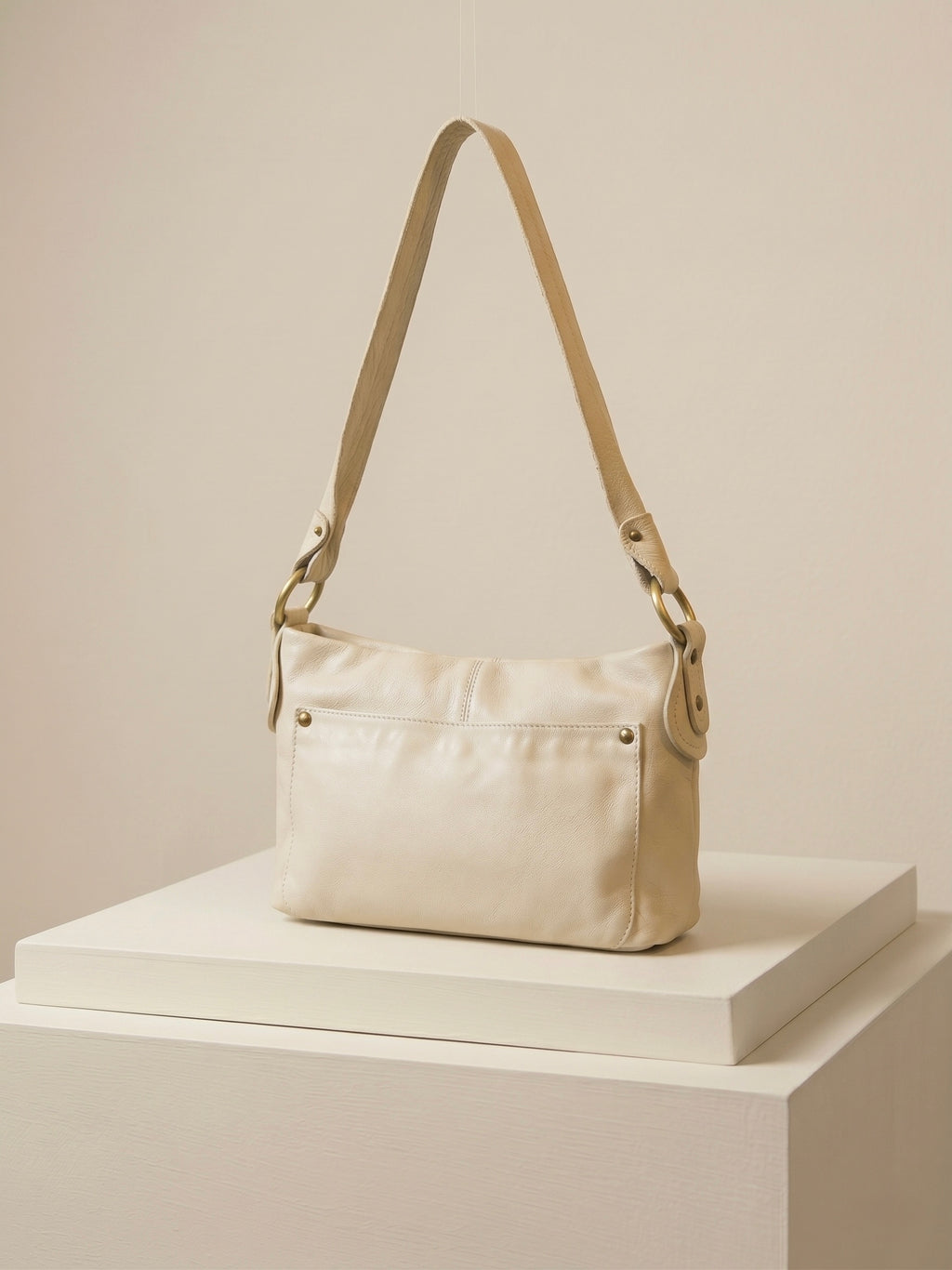 Cream Leather Hobo Shoulder Bag