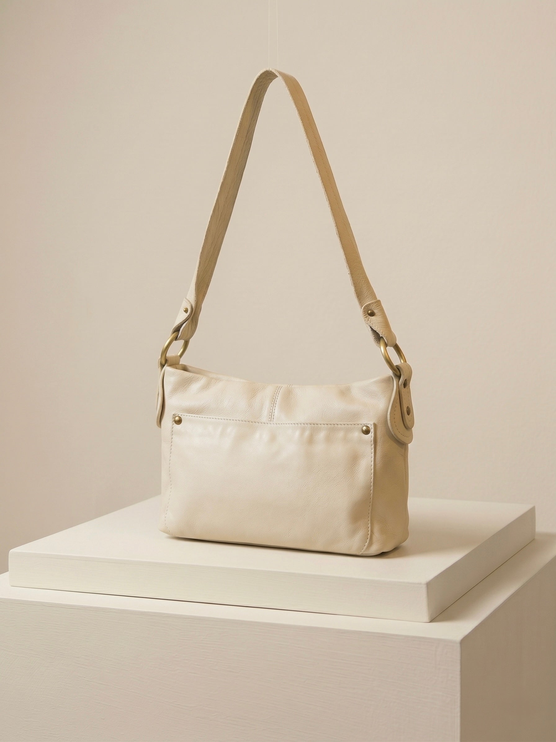 Cream Leather Hobo Shoulder Bag