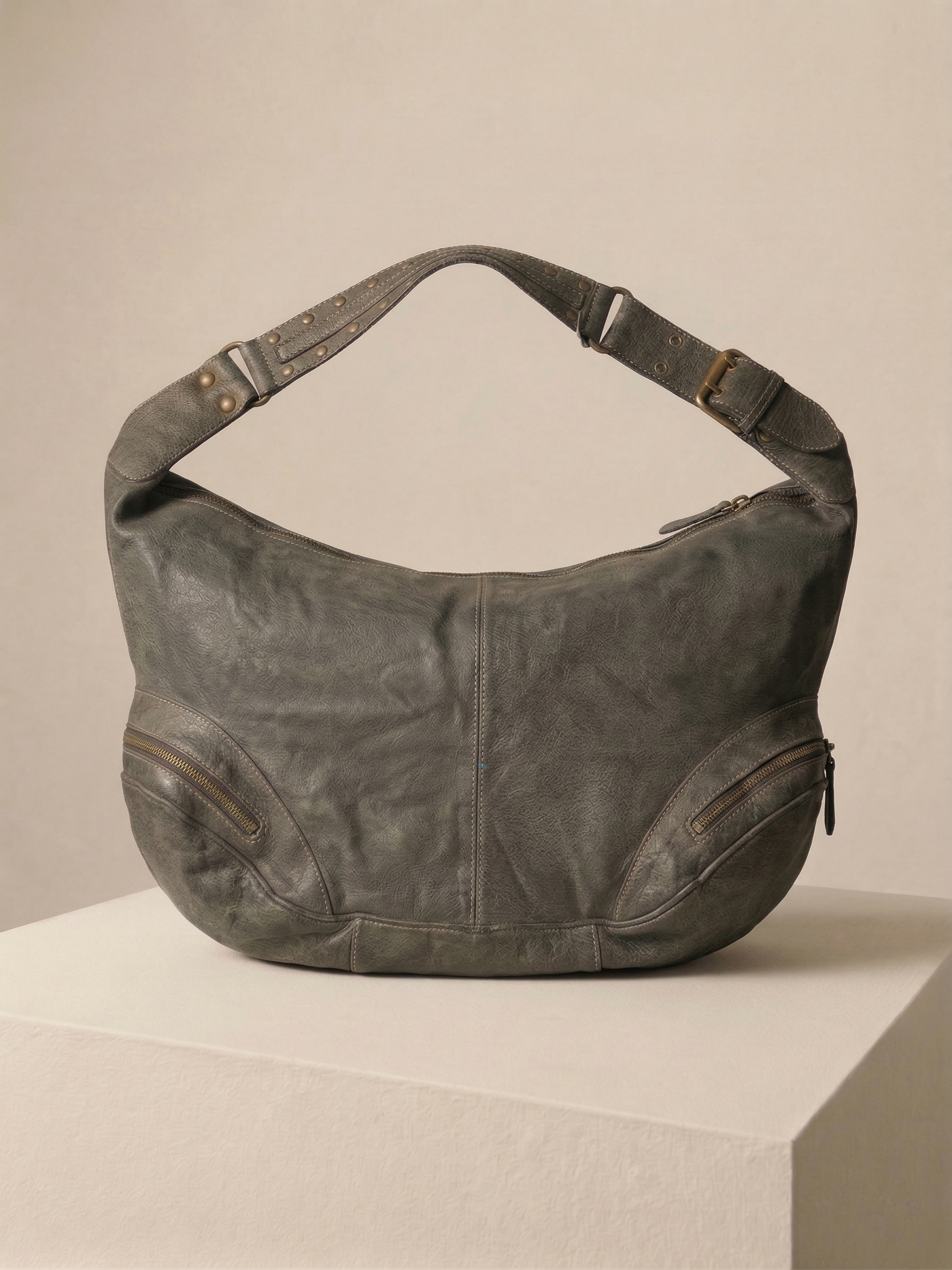 Studded Grey Leather Hobo Bag – Danier