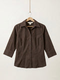 Brown Embroidered Button-Up
