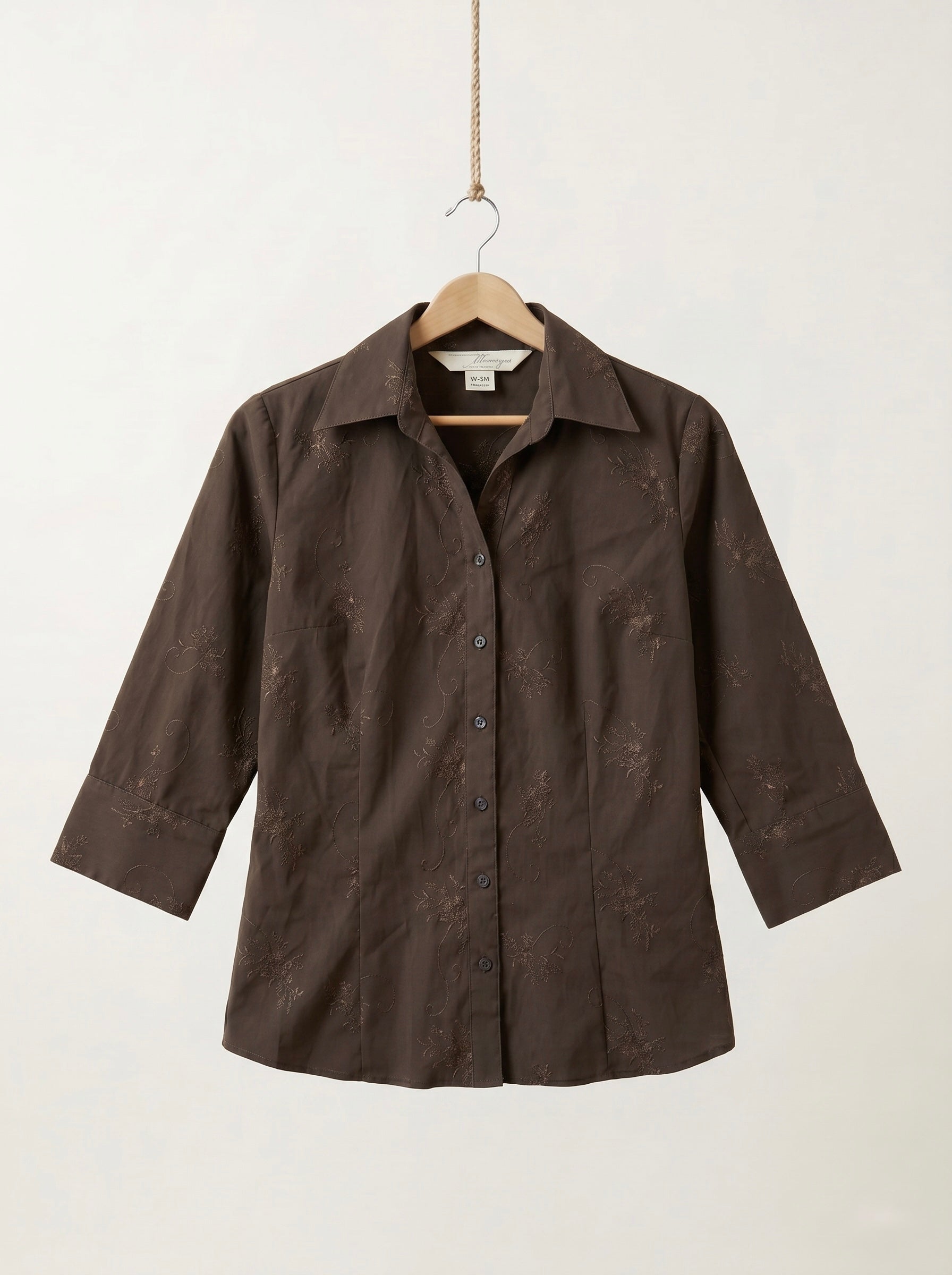 Brown Embroidered Button-Up