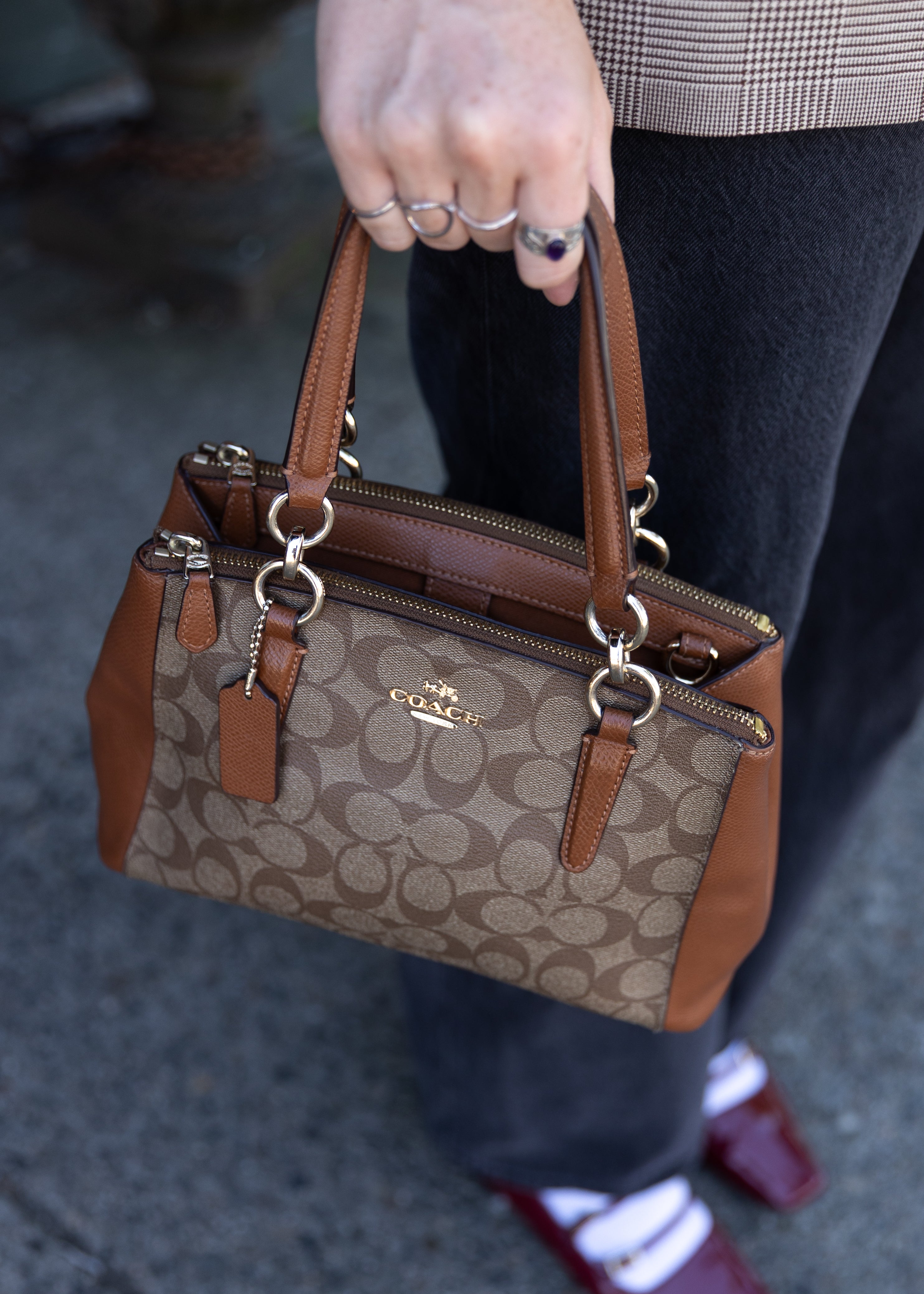 Brown Double Zipper Coach Bag