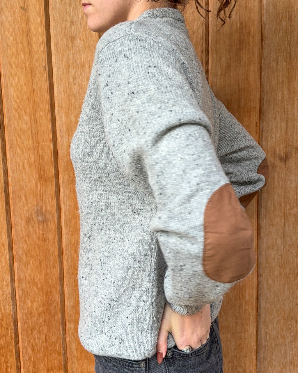 Elbow Patched Grey Knit Sweater