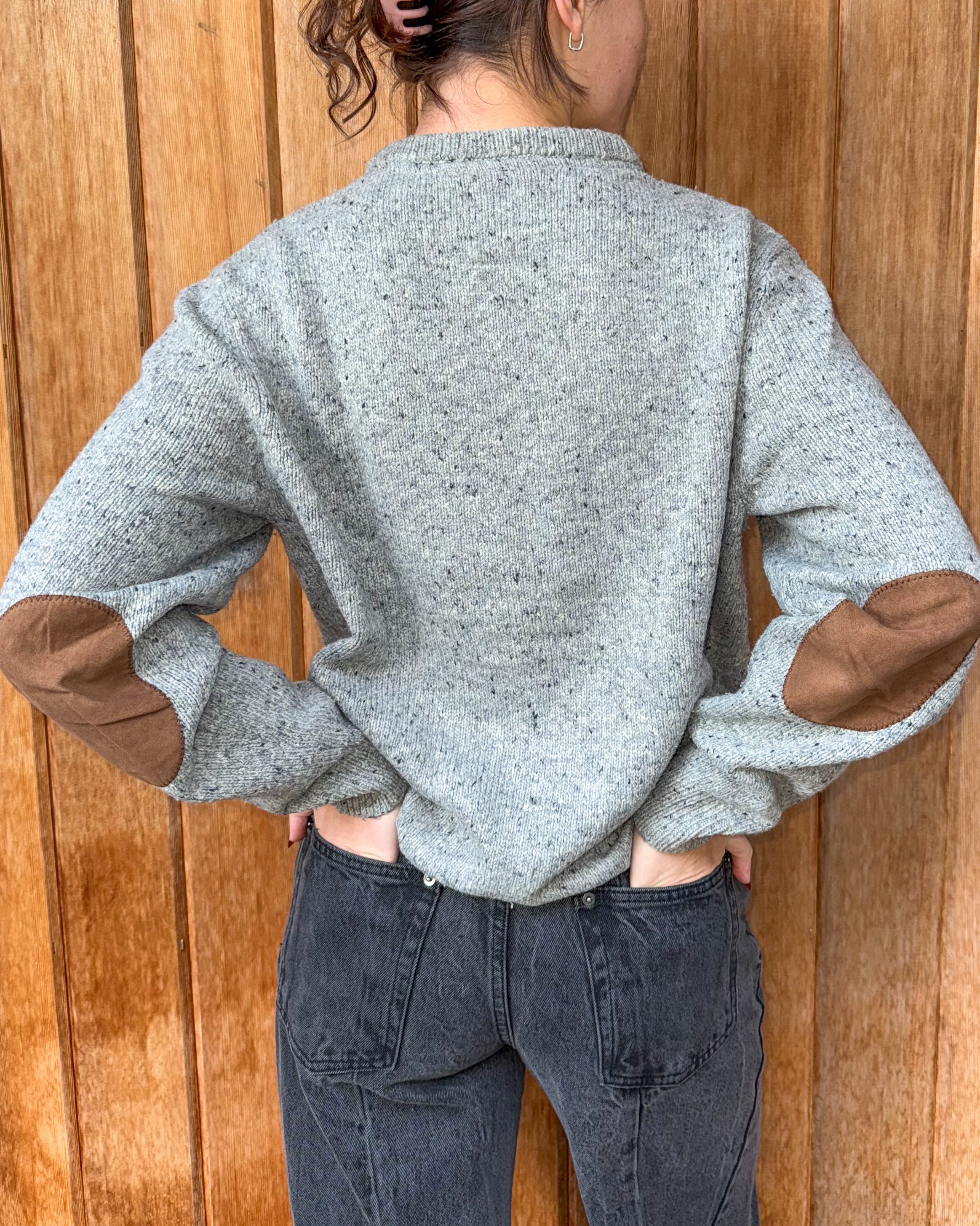 Elbow Patched Grey Knit Sweater
