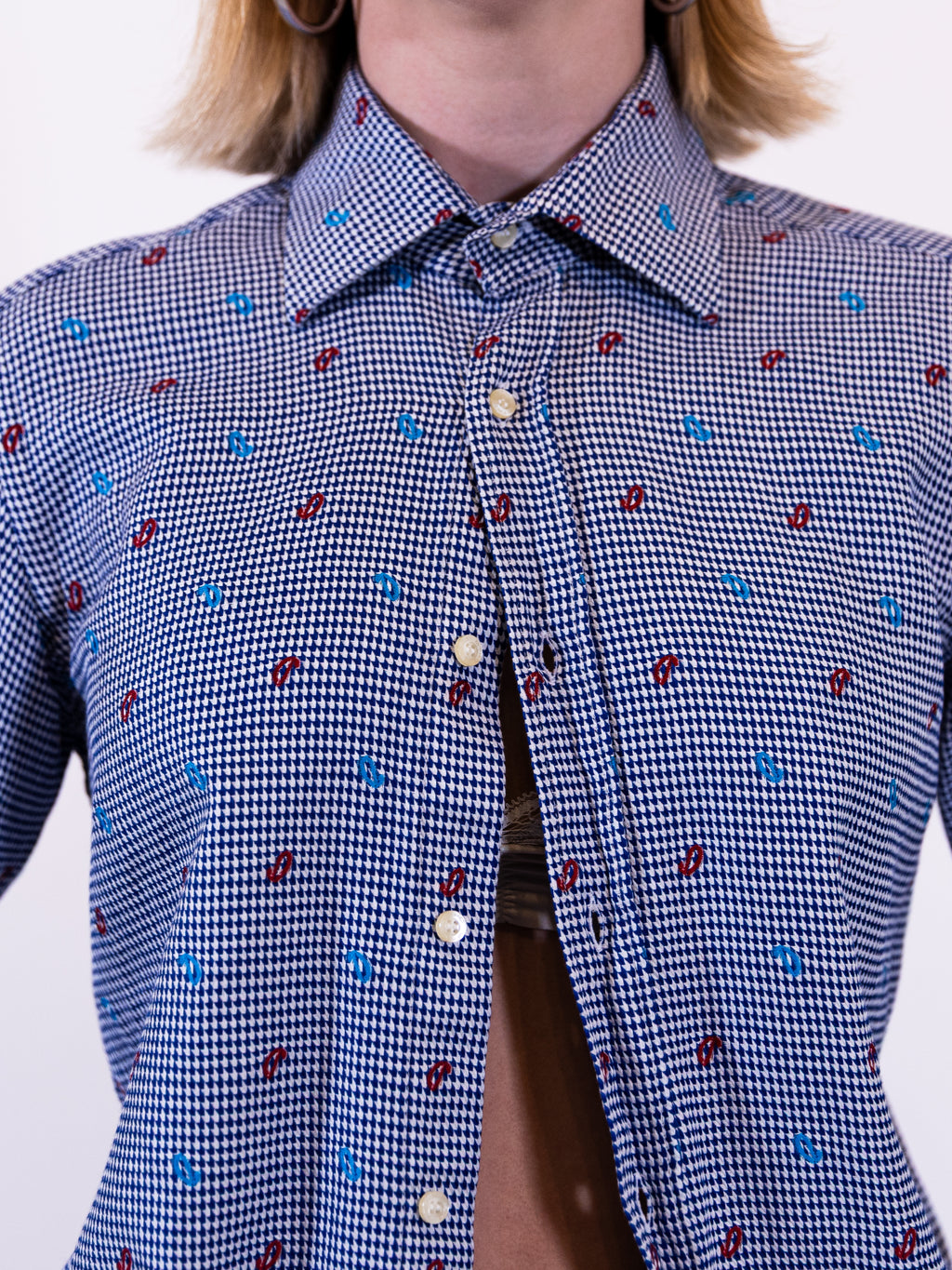 Checkered & Emblem Button Up