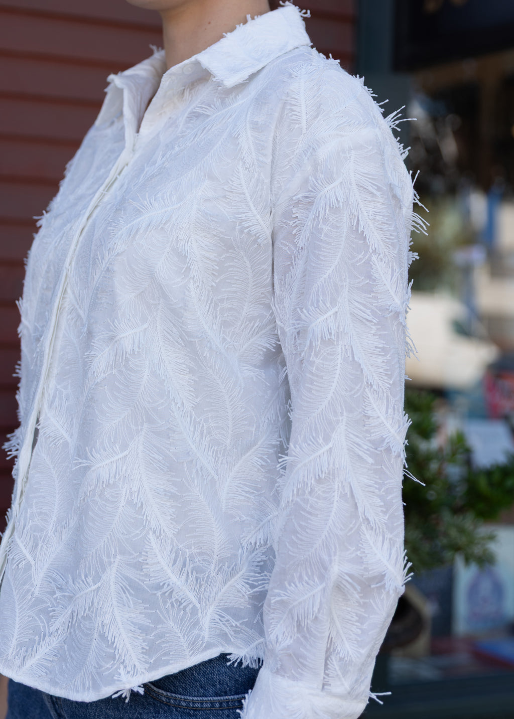 Feathery White Button-Up