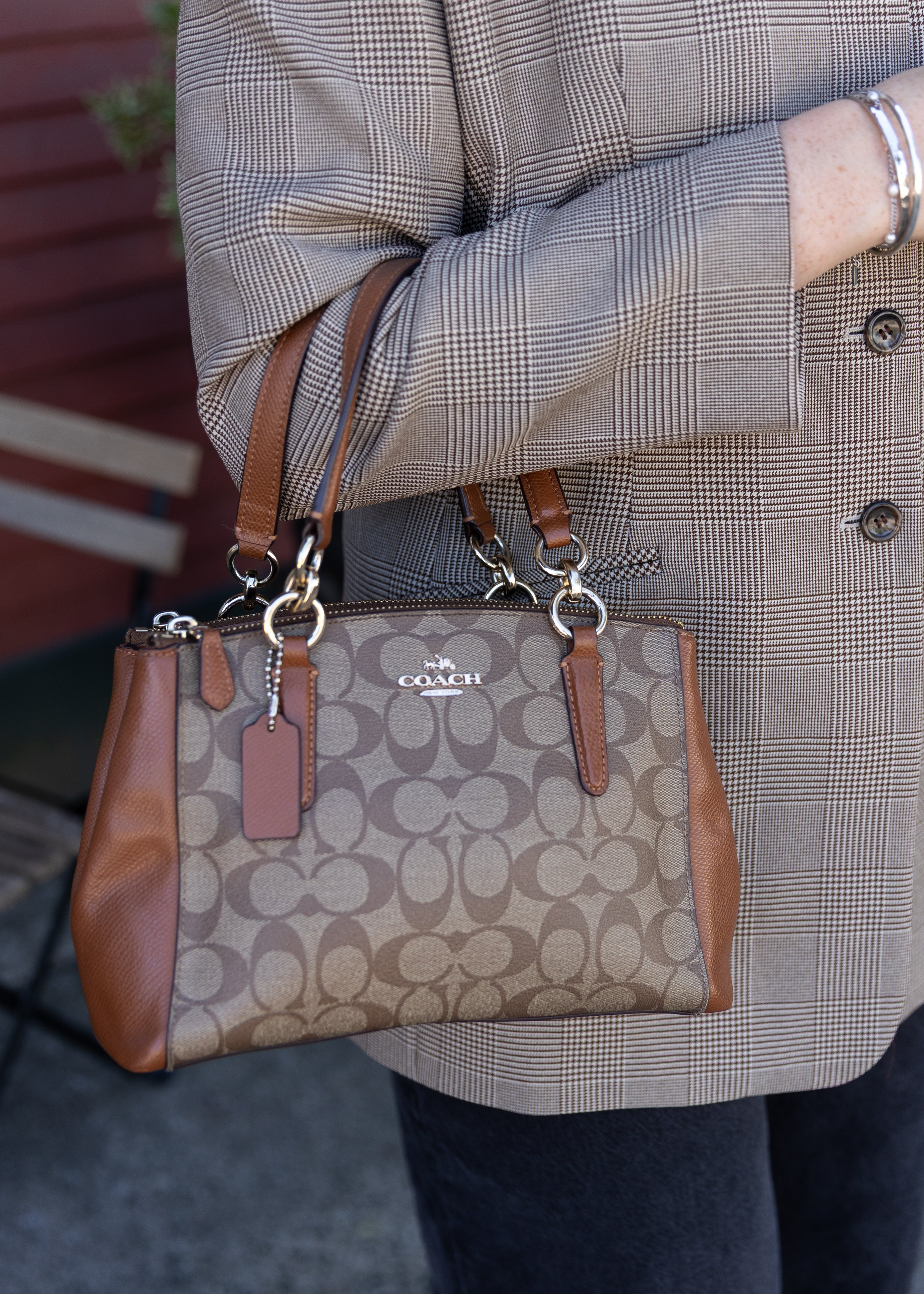 Brown Double Zipper Coach Bag