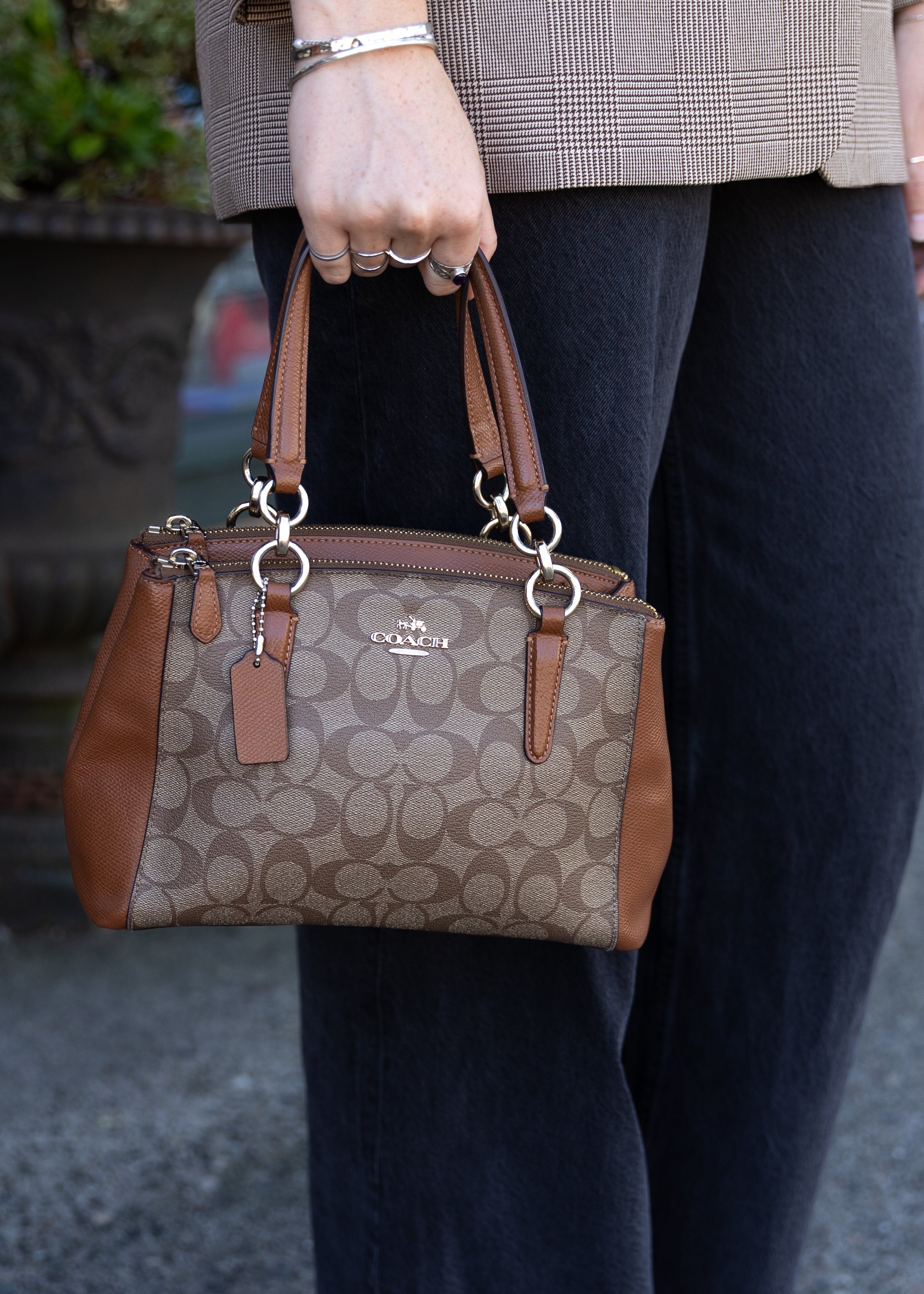 Brown Double Zipper Coach Bag