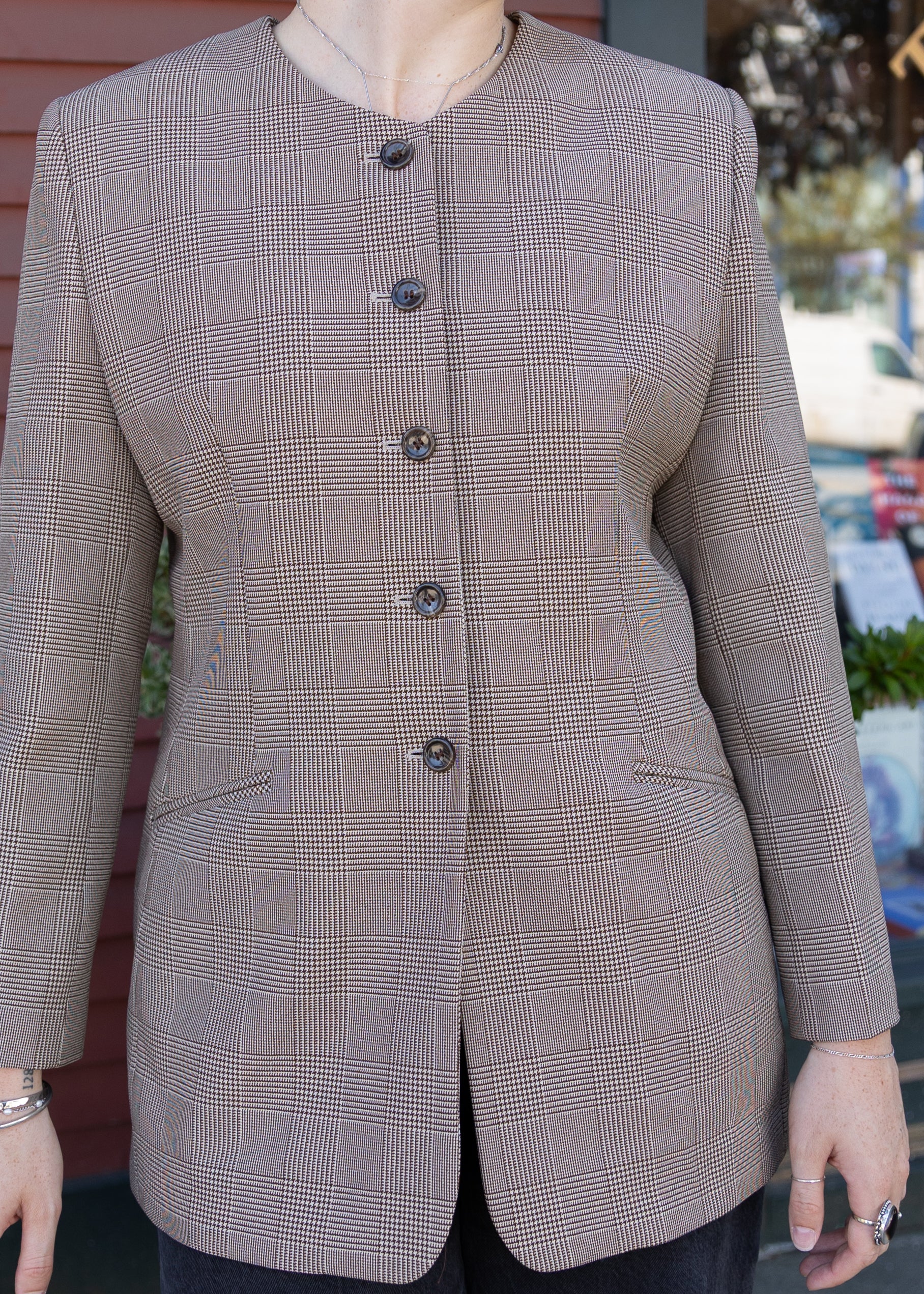 *Tags On* Plaid Crewneck Button-Up Blazer