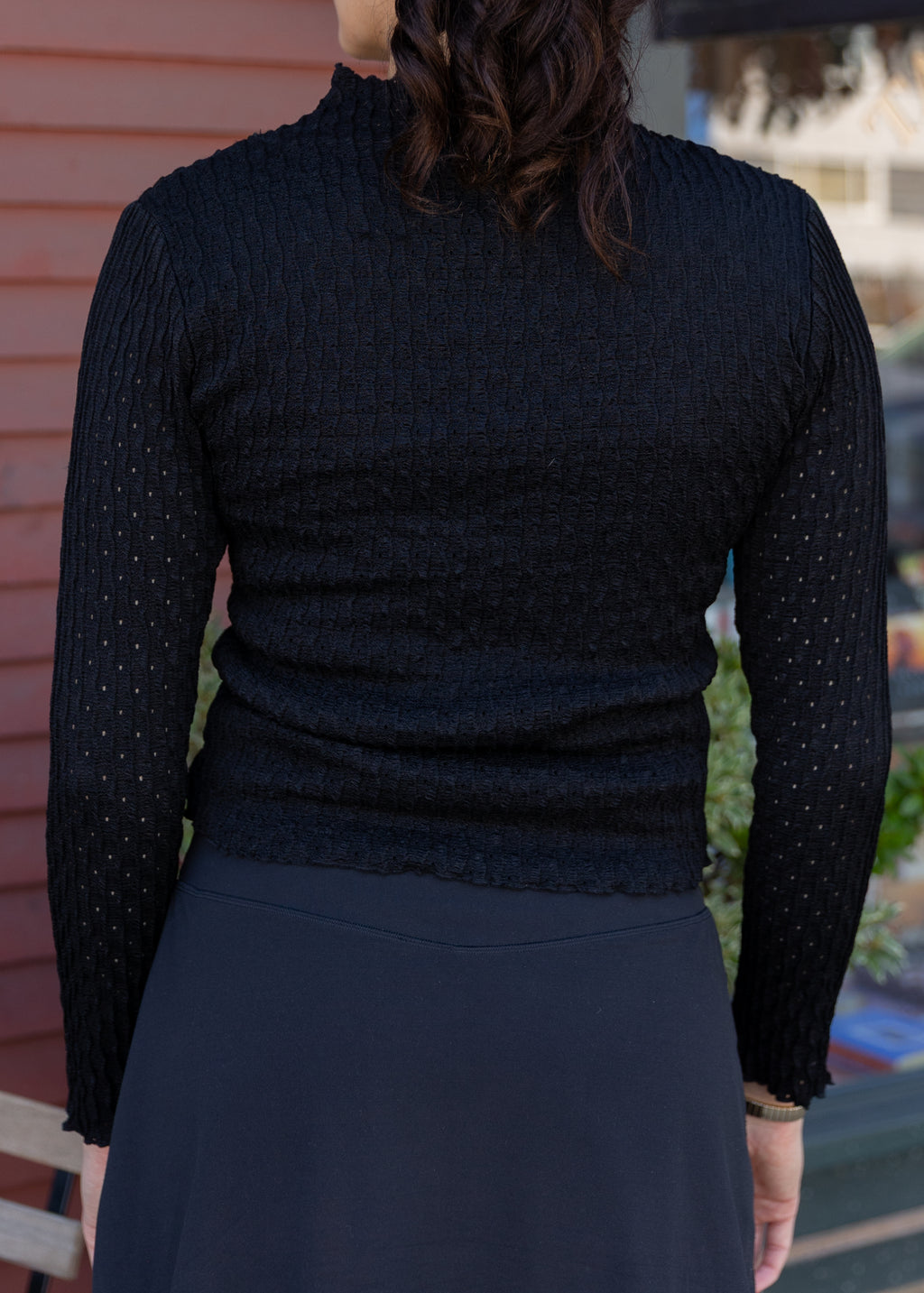 Black High Neck Textured Long Sleeve