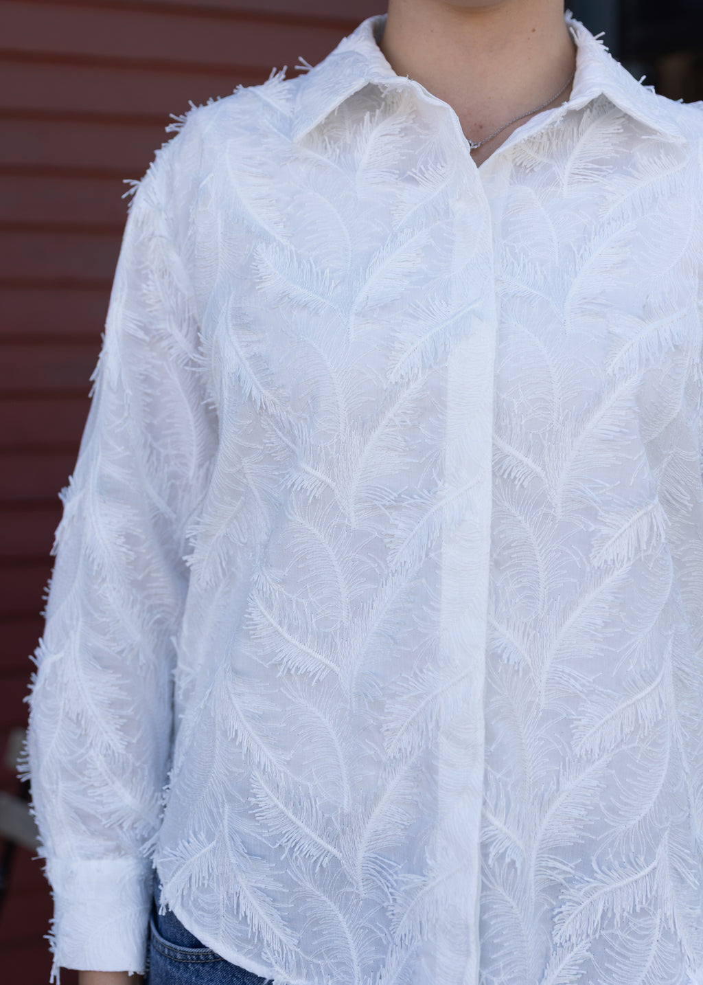 Feathery White Button-Up