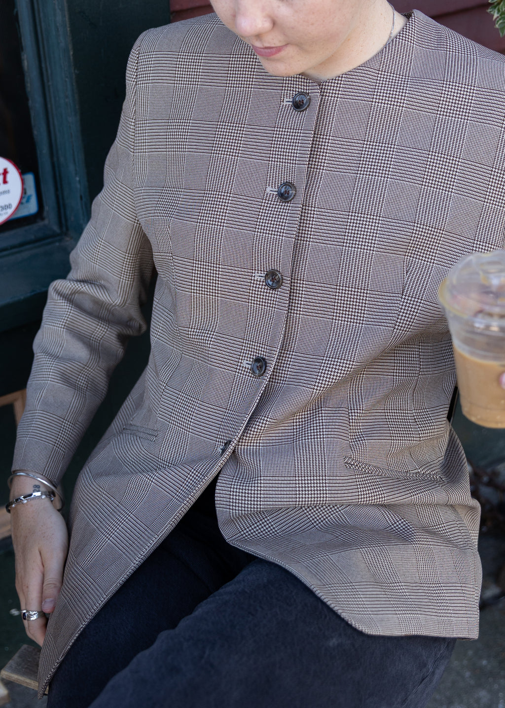 *Tags On* Plaid Crewneck Button-Up Blazer