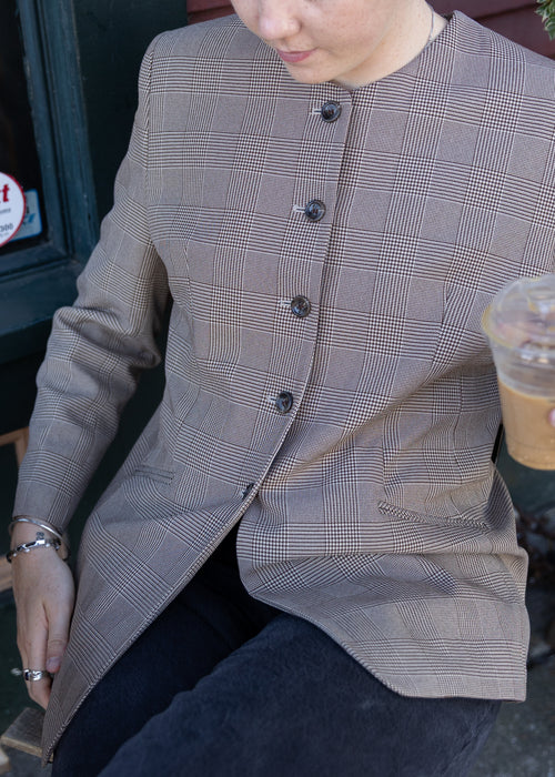 *Tags On* Plaid Crewneck Button-Up Blazer