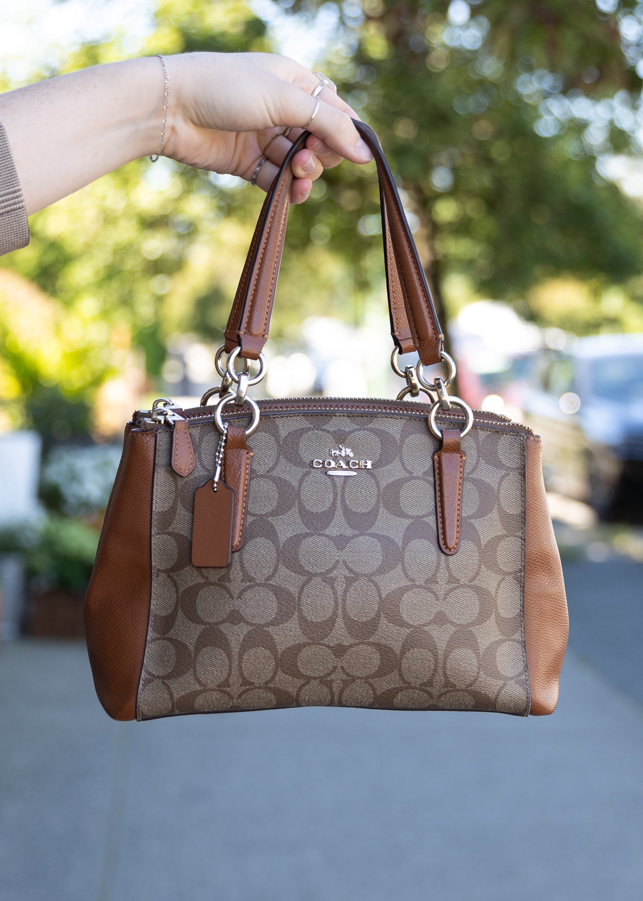 Brown Double Zipper Coach Bag