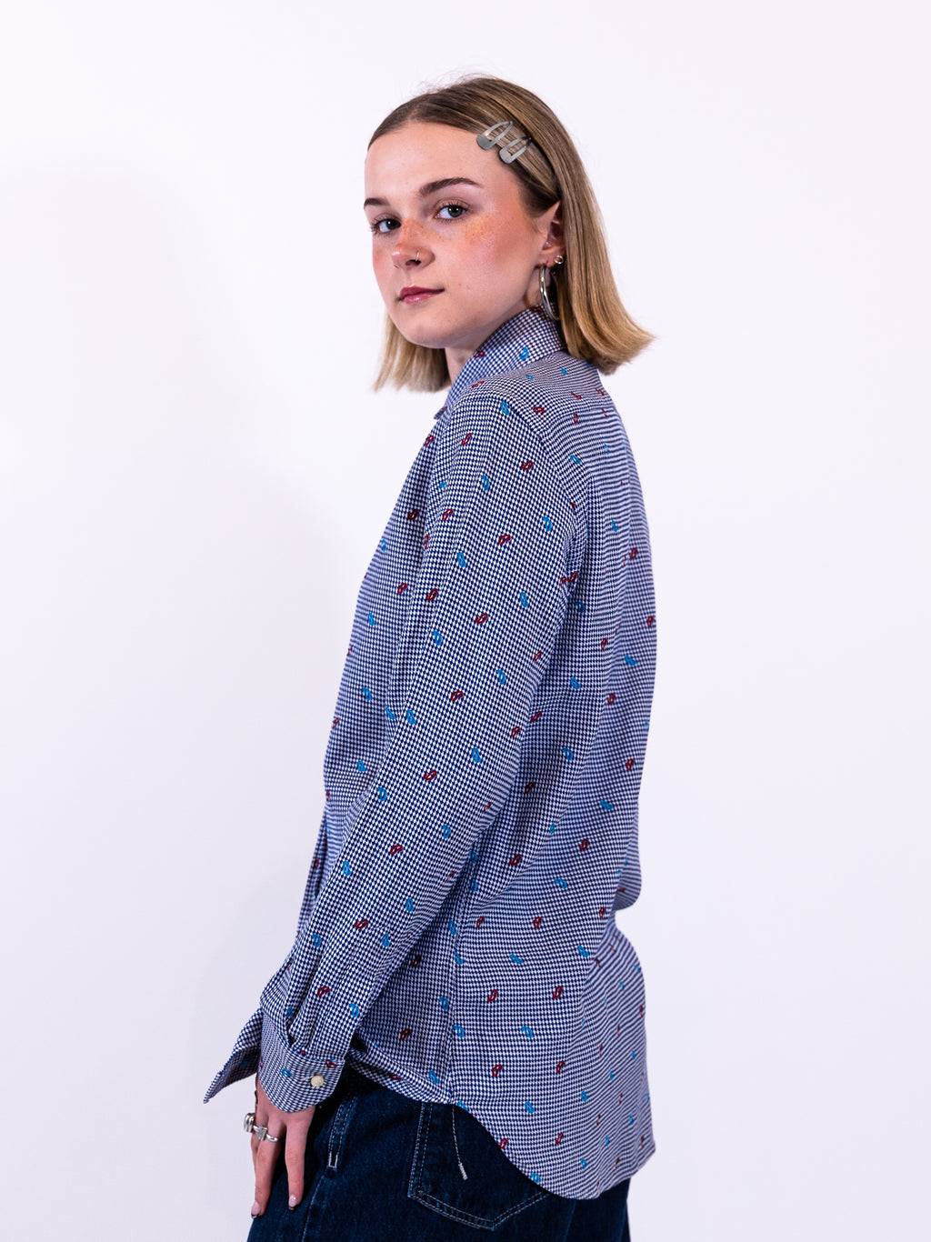Checkered & Emblem Button Up