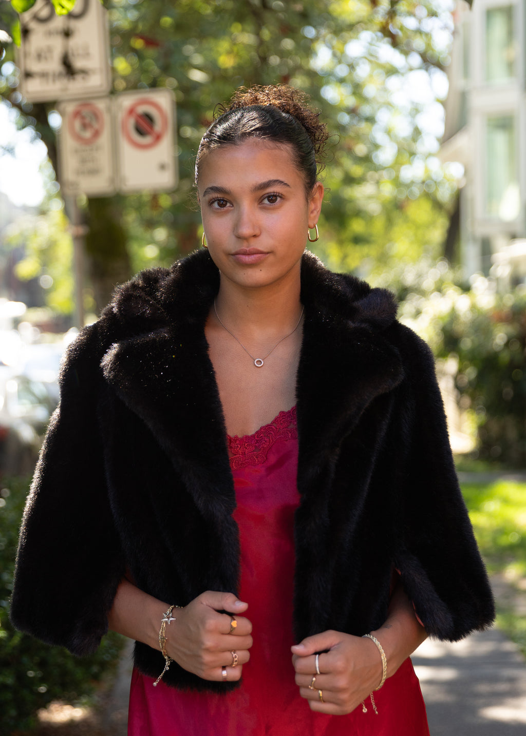 Faux Fur Black Shawl