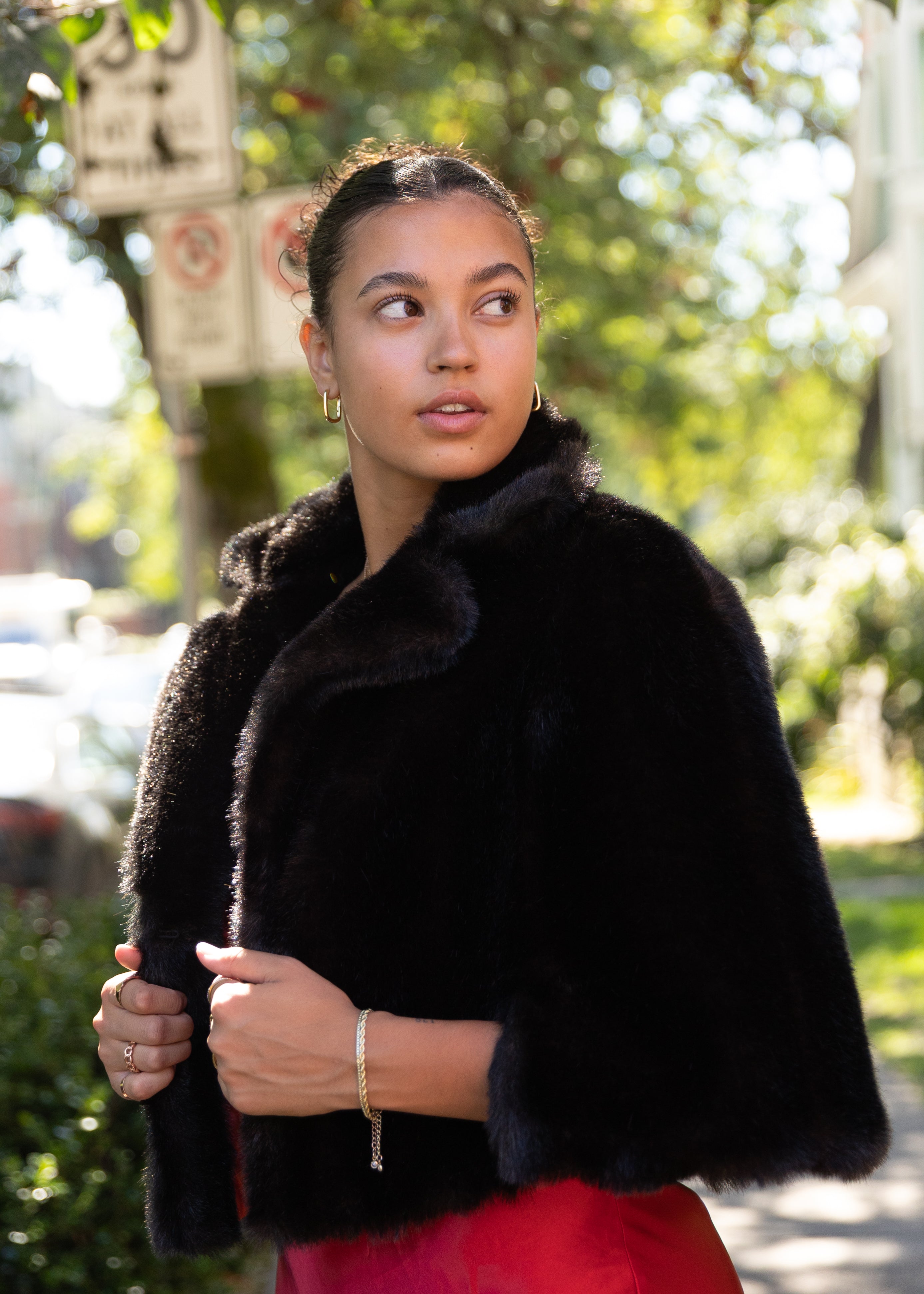 Faux Fur Black Shawl