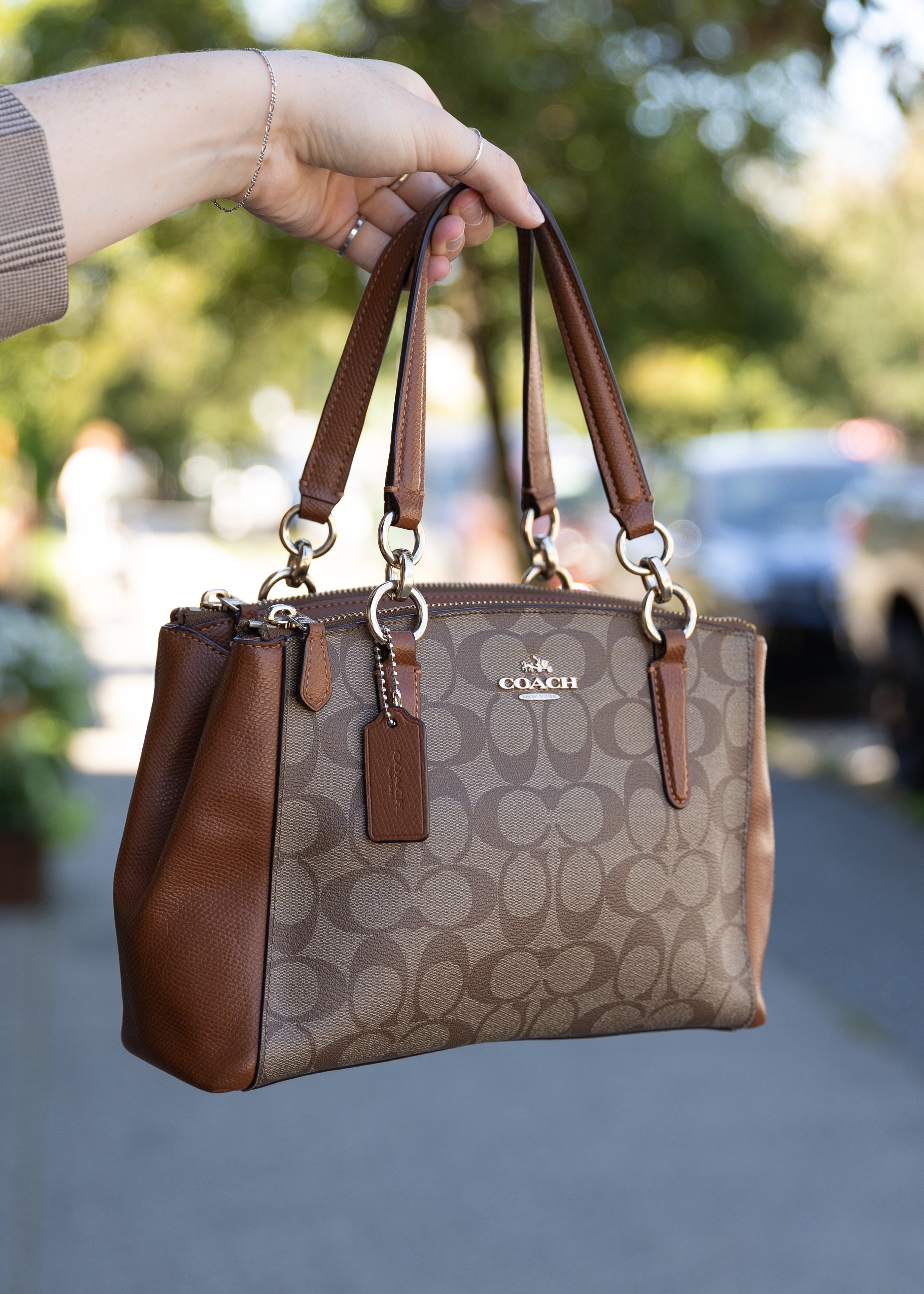 Brown Double Zipper Coach Bag