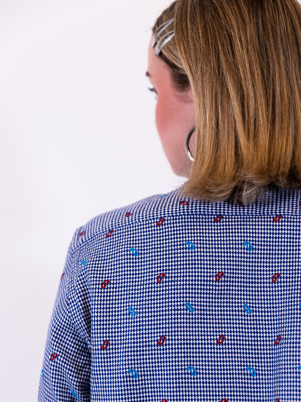 Checkered & Emblem Button Up