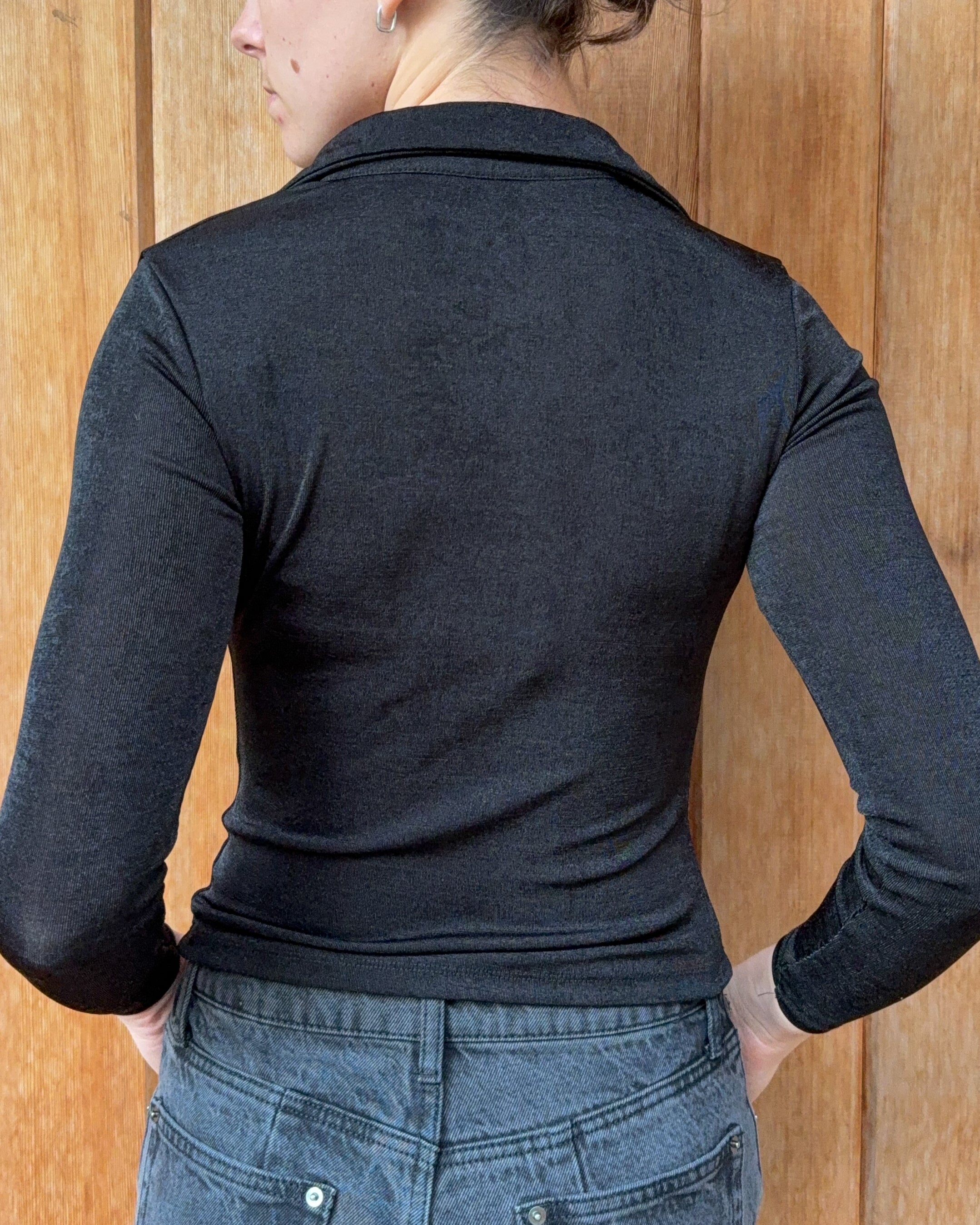 Black Button-Up Long Sleeve Top