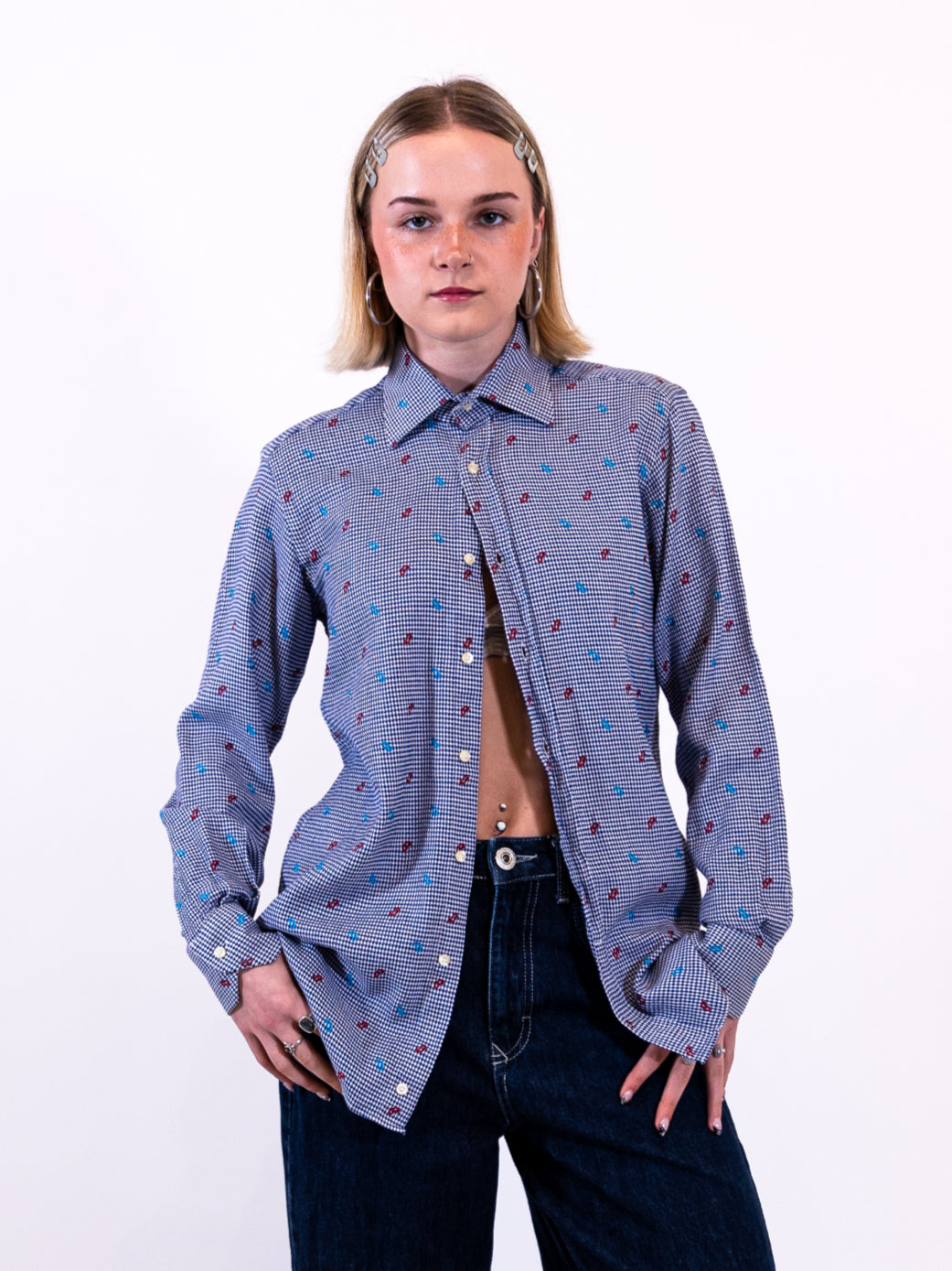 Checkered & Emblem Button Up