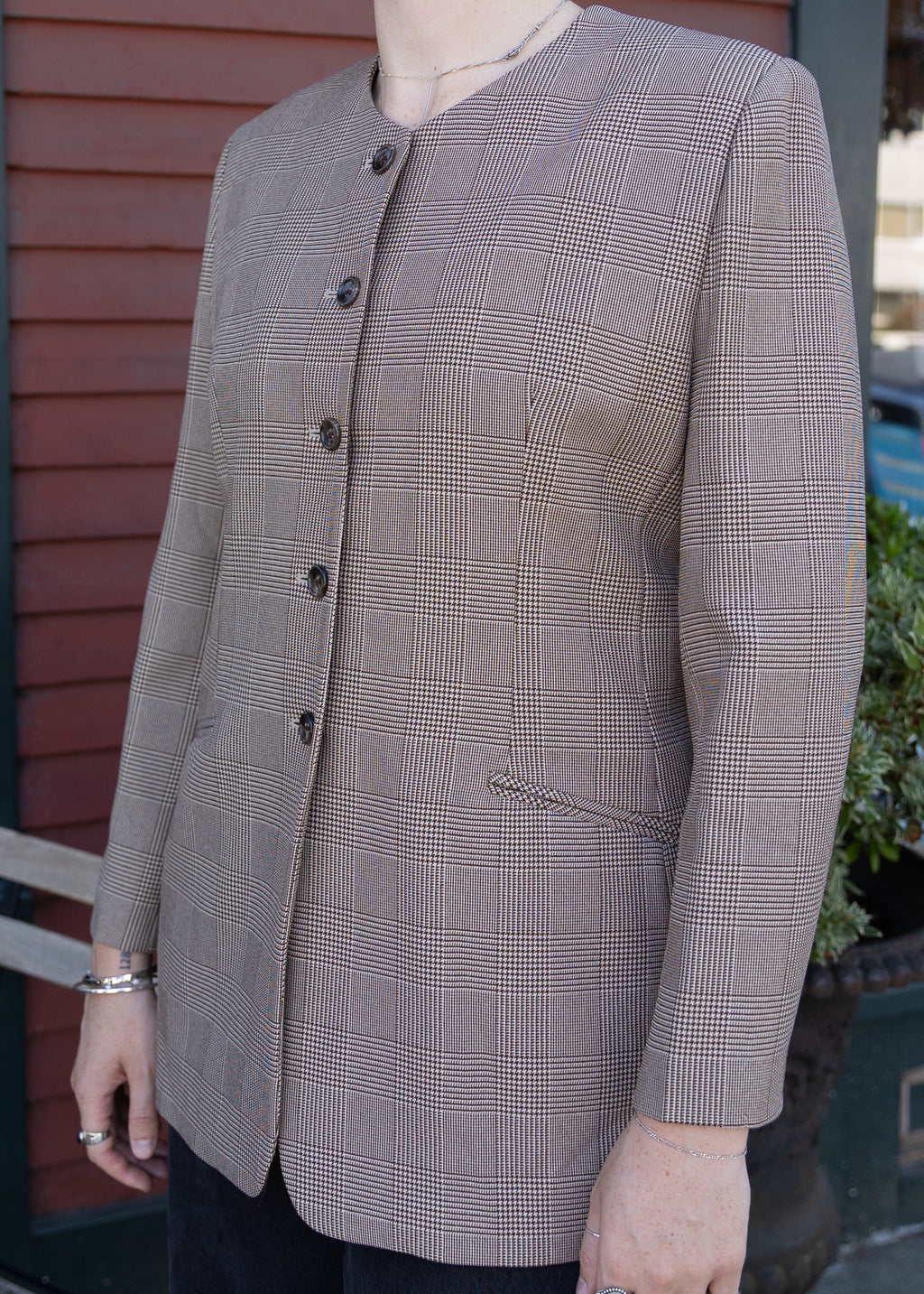 *Tags On* Plaid Crewneck Button-Up Blazer