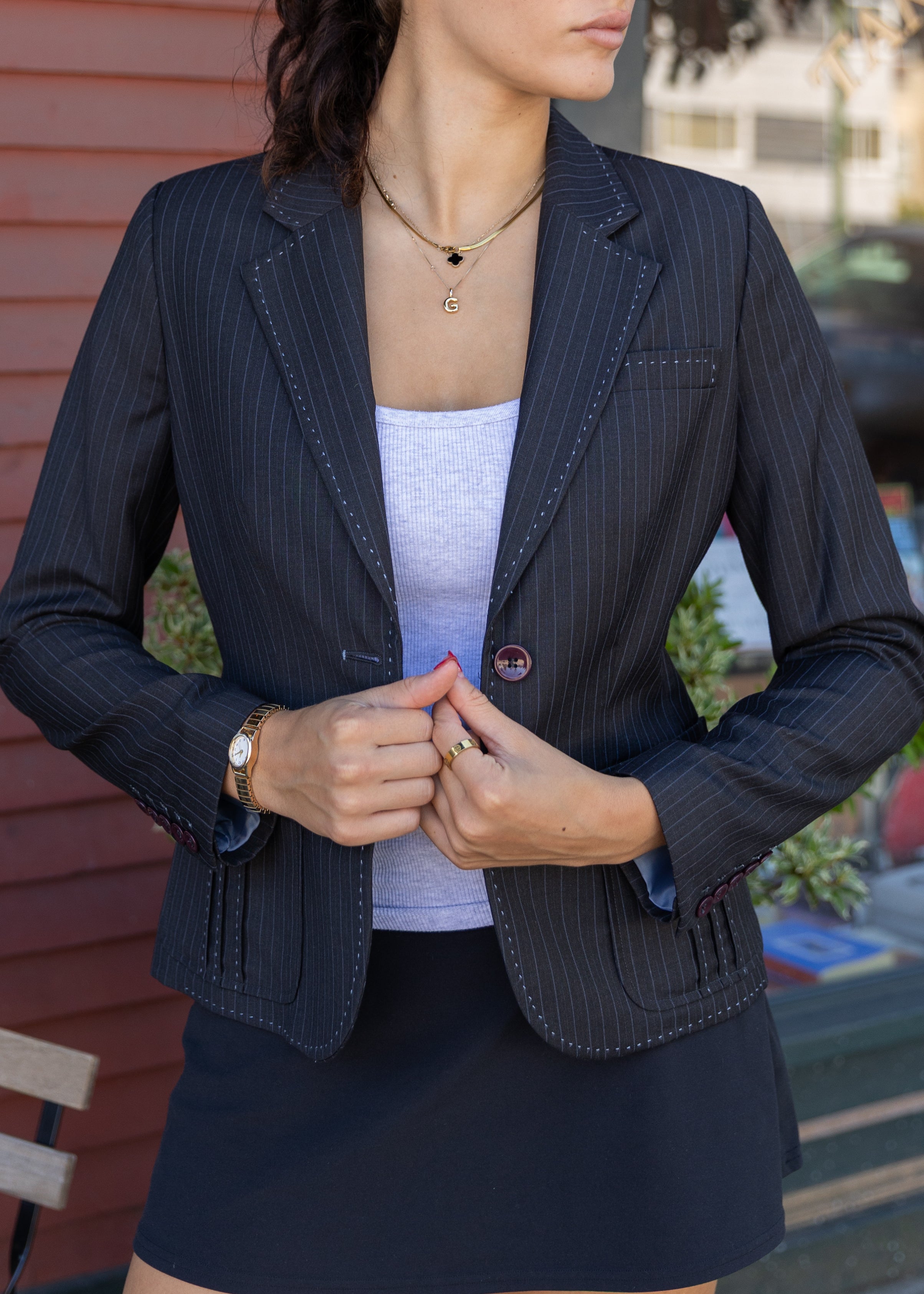 Dark Grey Exposed Stitch Blazer