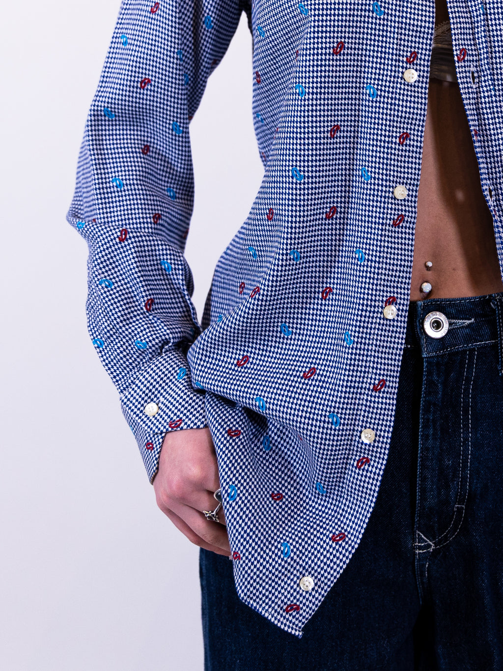 Checkered & Emblem Button Up