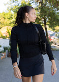 Black High Neck Textured Long Sleeve